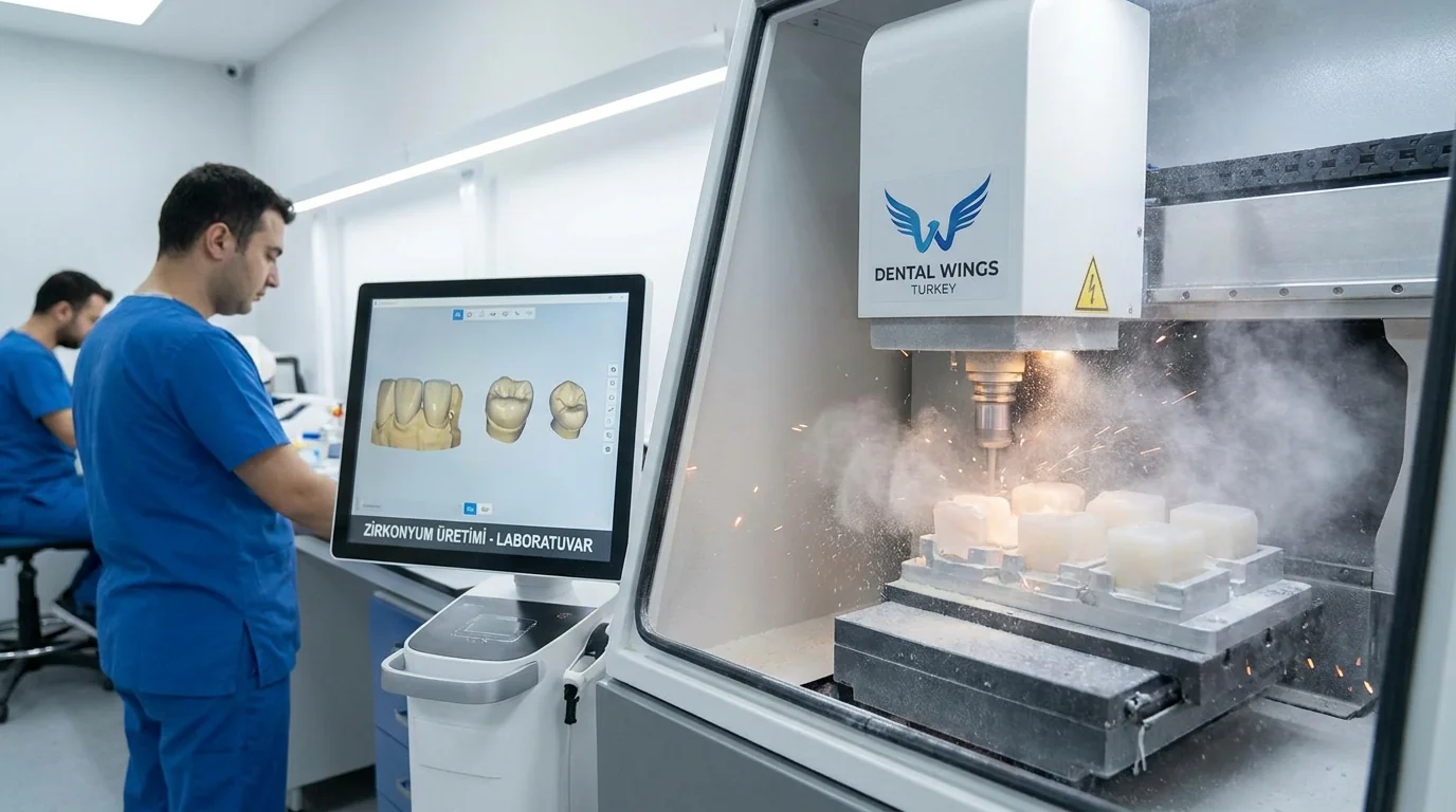 Zirconia veneer CAD/CAM milling in dental laboratory Turkey